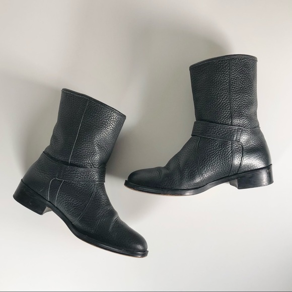 J. Crew Women's Black Pebble Leather Moto Boots Silver Buckles Low Heel 5.5 - Picture 10 of 10